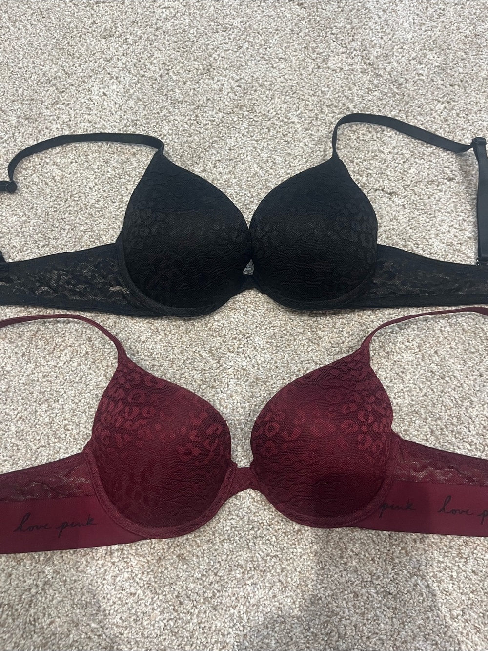 PINK Victoria's Secret Lace Push-Up Bras - Black & Burgundy